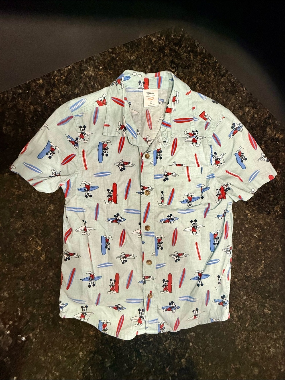 Disney Mickey Mouse Shirt Boys Surfboard Hawaiian Vacation size 7slim